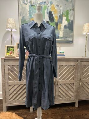Tory Burch Denim Blue Long-Sleeve Button-Front Shirt Dress